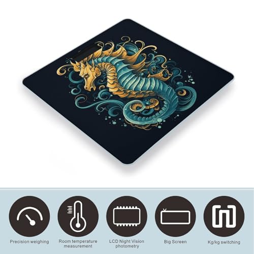 Balanza Digital de Baño Patrón Seahorse Azul con Pantalla LCD miniatura 3