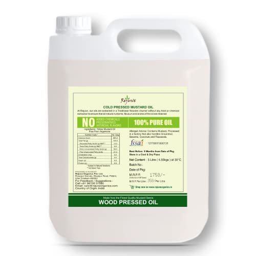 Image of Rejuve Cold Pressed Yellow Mustard Oil 5 Litre | Peeli Sarso Oil 5 LTR (Wood Pressed /Kacchi Ghani /Mara-Chekku)-5 Lttr jar