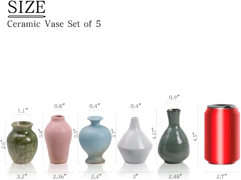 Set of 5 Ceramic Bud Vase - Home Decor Dried Flower Arrangement Small Vase, Gradient Glaze Design, Home, Living Room, Dining Table, Farmhouse, Office Decor, Bedroom, Dining Table, Kitchen Shelf - Image 4