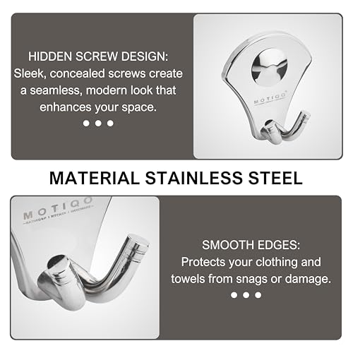 Image of Stainless Steel Robe Hook for Hanging Clothes, Cloth-Towel Hanger, Robe Hooks for Bathroom, Bathroom Accessories (Royal- Set-2)