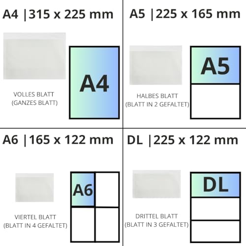 Selbstklebende Dokumentenhülle, Docufix Packing List, A6, A5, A4, DL, Umschlag mit Dokumentation, Lieferschein, transparenter Umschlag aus Kunststoff für Lieferscheine, LADIJET (100, DL, 225 x 122 mm)
