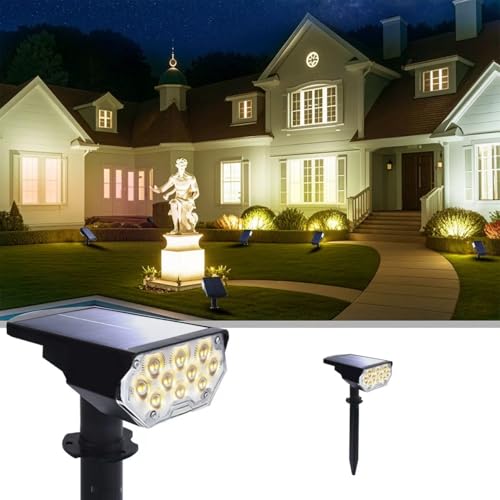 Image of 2 Pack Solar Spot Lights Outdoor Waterproof, 20 LEDs Bright Landscape Spotlights Dusk to Dawn, Warm White Adjustable Uplights for Yard Tree House Garden Wall Pathway, IP65