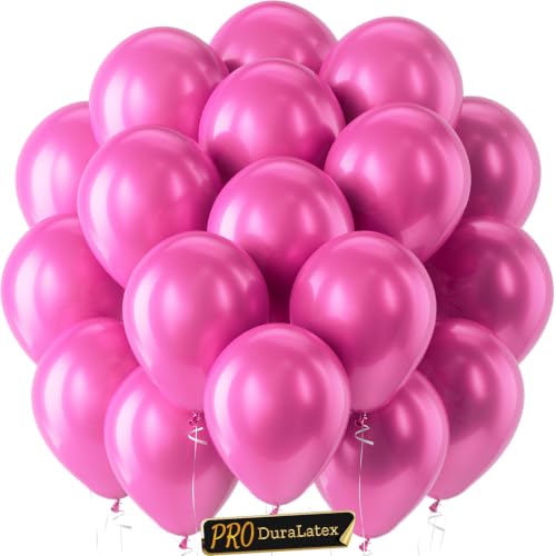 Image of Bezente Pro Duralatex Pearl Hot Pink Extra-Thick Balloons 120 Pack 10 inch | Magenta Fuchsia Dark Pink Balloons for Princess Gender Reveal Birthday Wedding Anniversary Party Decorations