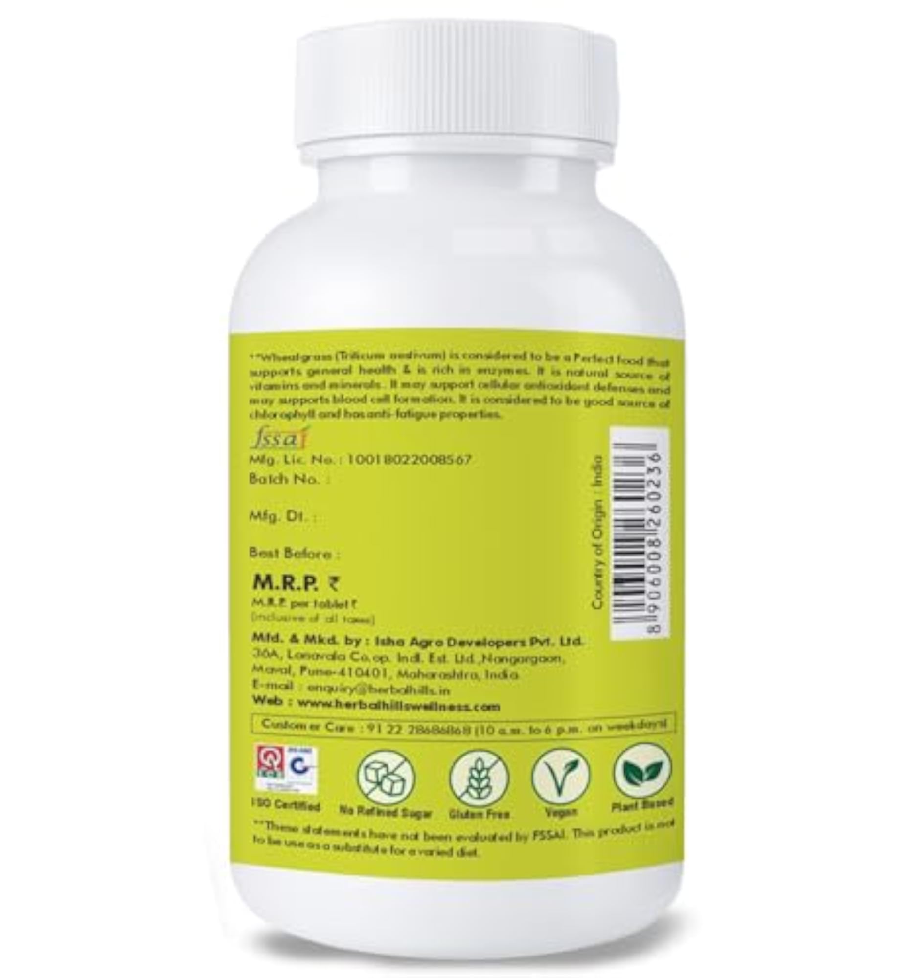 Herbal Hills Wheatgrass Tablets, 60 Count Pack of 4