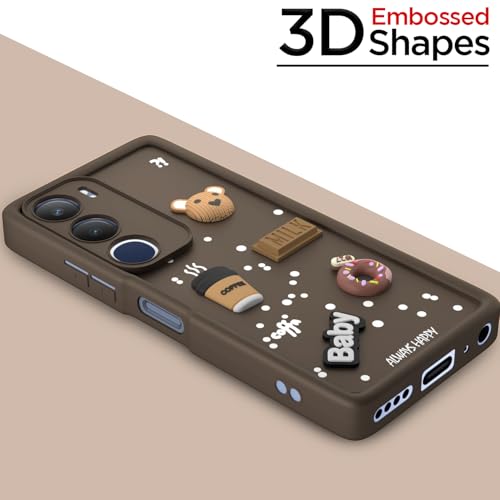 Image of Pikkme Back Cover for Vivo Y29 5G / Vivo Y19s 5G | Cute Fun Cartoon 3D Bear Silicone Full Body Protection Bumper Case (Brown)