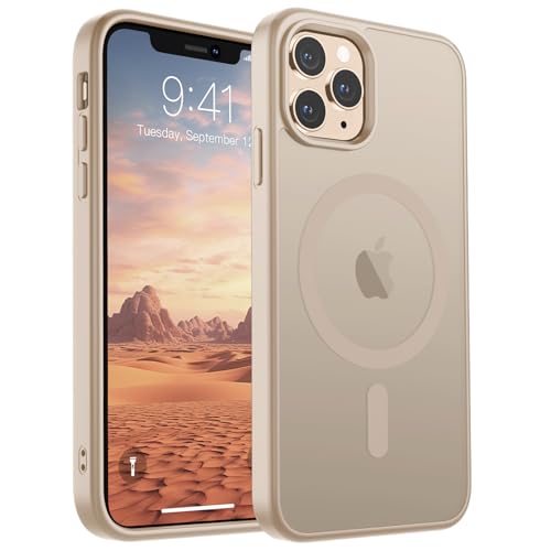 SUPFINE Magnetic for iPhone 11 Pro Max Case(Compatible with MagSafe)(Military Grade Drop Protection) Slim Translucent Matte Shockproof with Anti-Fingerprint Phone Case,Desert Gold