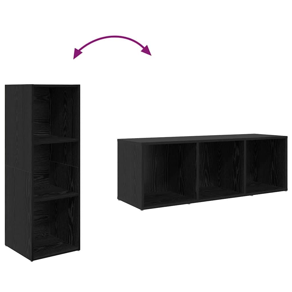 TV-Schrankset Wandmontiert 3-teilig, Schwarz Holzwerkstoff, Modernes Media-Center für Wohnzimmer und Schlafzimmer, Elegante Schwebende TV-Konsole mit Stauraum