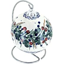 Blue Rose Polish Pottery - Red Berry Christmas Ball - 8" Ball - Hand-Painted Collectible Decoration