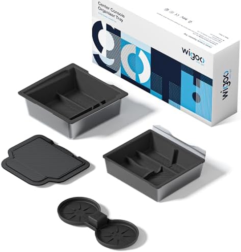 Wigoo for Tesla New Model Y Juniper & Model 3 Center Console Organizer [Double Layer Space, Slide Smoothly] Model 3 (2024~2025)/New Model Y Juniper Accessories, 4PCS Black