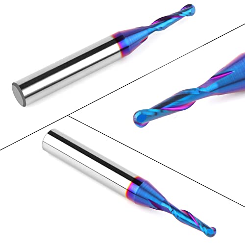 Eanosic Carbide Ball Nose Cnc Bit 1/4 Inch Shank, 1/8" Cutting Diameter End Mill Bits Spiral Router Bits Wood Milling Tool With Nano Blue Coating For Carving Engraving #TOP6