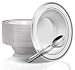 Stock Your Home 12 Oz Fancy Disposable Dinner Bowls for Holidays, Parties, Weddings, Catering, 50 Bowls and 50 Spoons (Silver)