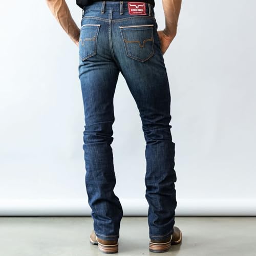 Kimes Ranch Men's Roger Casual Western Cowboy Classic Mid Low Rise Slim Fit & Boot Cut Blue Denim Jeans2