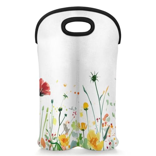 GzLeyigou 2 Bottles Flowers Herbs Wine Bag Sleeve Totes Neoprene Protective Wine Carrier Bag for Wine,Water, Champagne, Beer, Baby Bottles,Gift 14.5 x 10 Inches