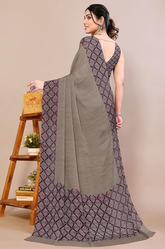 Image of MIRCHI FASHION Women Saree Ethnic Motif Print Chiffon | Breathable Lightweight Plain Weave Sari for Office and Daily Use (Available in 20 Designs)