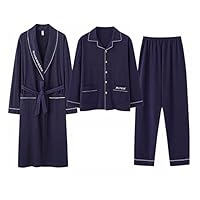 Badjas Heren Pyjama Set,Heren Katoen Badjas 3-Pack Lichtgewicht Lange-Mouwen Broek Pajama Set, Zachte Kimono Knie Lengte Badjassen Voor Spa En Huis ( Color : Style 6, Size : XL