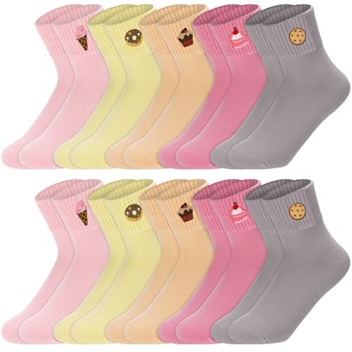 Image of Eurzom 10 Pairs Socks Womens Crew Elastic Ankle Length Cotton Socks Aesthetic Cute Lightweight Low Cut Gifts for Women