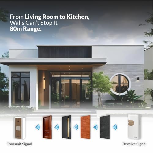 Image of Wireless Doorbell | No Wi-Fi Required Remote Door Bell with 38 Multiple Ringtones & Adjustable Volume | Cordless Calling Bell for Home, Office, Elder Assistance - White Wood Finish