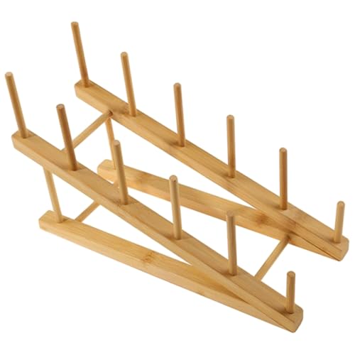 Qomcsrl Estante de Madera para Platos, Tazas, Tabla de Cortar de Bambú, Platillos, Soporte para Escurridor de Platos, Soporte para Tapa de Olla, Accesorios de Almacenamiento de Cocina