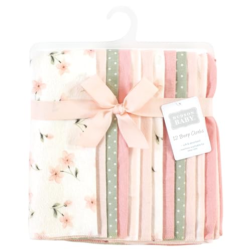 Image of Hudson Baby Unisex Baby Cotton Poly Flannel Burp Cloths Bundle, Pink Dainty Floral, One Size
