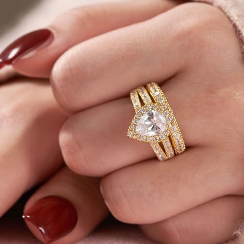 Wuziwen 4 Carats Wedding Engagement Ring Set for Women 925 Sterling Silver Cubic Zirconia Size 4-132