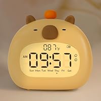 Aokpsrt Capybara Alarm Clock with Night Light for Kids – Cute Digital Sleep Trainer with LED Display, 3 Alarms, Countdown Timer, Adjustable Brightness – Rechargeable Bedside Clock for Boys and Girls
