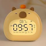 Aokpsrt Capybara Alarm Clock with Night Light for Kids – Cute Digital Sleep Trainer with LED Display, 3 Alarms, Countdown Timer, Adjustable Brightness – Rechargeable Bedside Clock for Boys and Girls