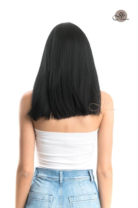 Miniatura 4 de Peluca negra de corte recto ZOE con flequillo completo, pelucas rectas sin pegamento para mujer, pelucas sintéticas naturales para uso diario