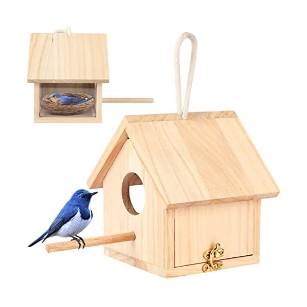 YUEPET Outdoor Bird Houses Transparent Wooden Bird House for Outside with Lanyard and Screws,Hanging Birdhouse Clearance for Finch Bluebird Cardinals Hummingbird