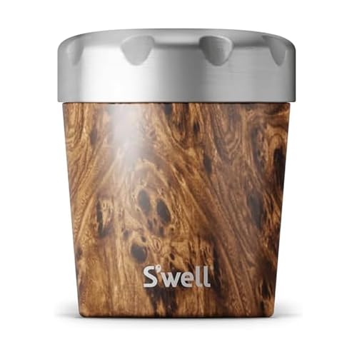 S'well Stainless Steel Ice Cream Chiller, 16oz, Teakwood, Triple Layered Vacuum Insulated Container Keeps Ice Cream Frozen For Up To Four Hours, BPA Free