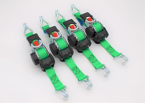 Produktfoto von 4 Stück Automatik Zurrgurt Spanngurt mit Spitzhaken 1,8m x 25 mm 300/600 daN