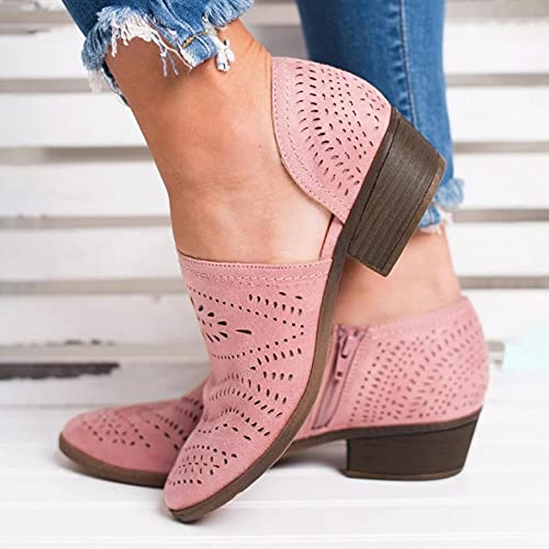 NOLDARES Ankle Boots for Women,Women Vintage Cowgirl Cowboy Boots Retro Ankle Short Boots Causal Western Comfy Platform Boots Z2 Pink 9