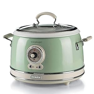 Ariete 2904 Rice Cooker + Slow Cooker – Cuociriso Elettrico con bowl in ceramica – Sushi fatto in casa – Multicooker – Linea Vintage – 3,5 L – 700 W – Verde