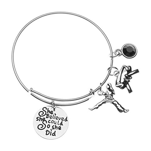 Martial Arts Bracelet - She Believed She Could Martial Arts Black Belt Charm Bracelet - Karate, Judo, MMA, Taekwondo, or Jiu Jitsu Gift, Adjustable, Silicone, leather Cover