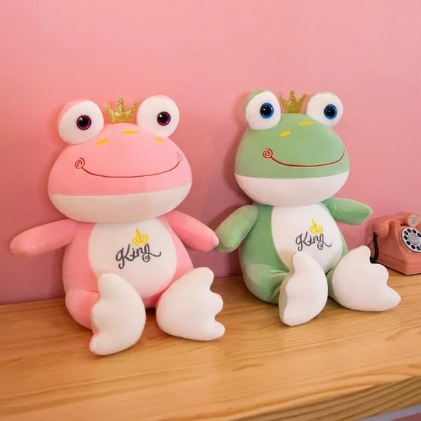 Image of Little Swag Cute Set of 2 King Frog Plush Toy, Animal with Crown Soft Stuffed Teddy Bear for Girls, Boys, Kids, Birthday, Nursery, Room Decor - 25 cm