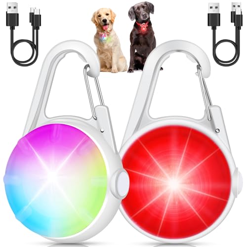 2 Pack Dog Collar Light, 4 Modes Clip On Dog Lights for Night Walking, Glow in the Dark LED Pet Collar Charm, Rechargeable Pet Camping Essentials for Nighttime Running, Cycling, Hiking(White)