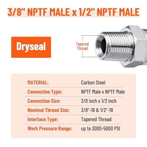 Image of 10 Pack Hydraulic Adapter Fitting: 3 /8 inch NPTF Male x 1 /2 inch NPTF Male