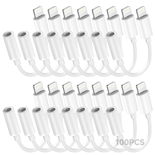 Image of Apple MFi Certified 100 Pack Lightning to 3.5 mm Headphone Jack Adapter for iPhone, iPhone Aux Adapter Converter Dongle Audio Cable Compatible with iPhone 14 13 12 11 X XS 8 7 White