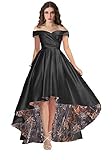 DINGZANCAMO Camo Ball High Low Prom Dresses for Wedding Reception Party Off Shoulder 4 Black