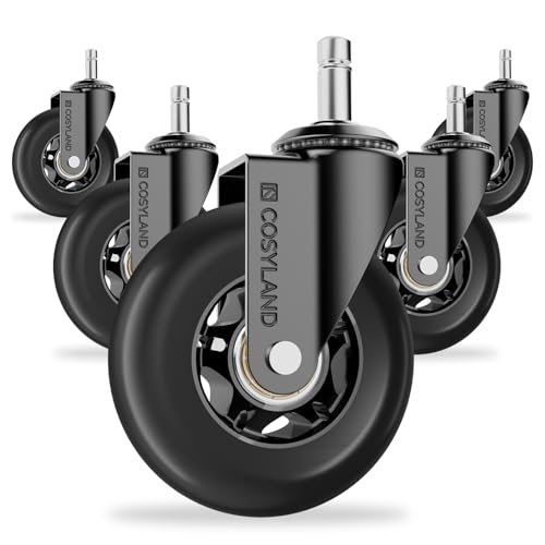 COSYLAND Office Chair Wheels Set of 5 - Rubber Roller Blade Castors for Office Chairs - Rolling Chair Wheels for Hardwood Floors Smooth & Silent Gliding Fits for Most Chairs (Black)