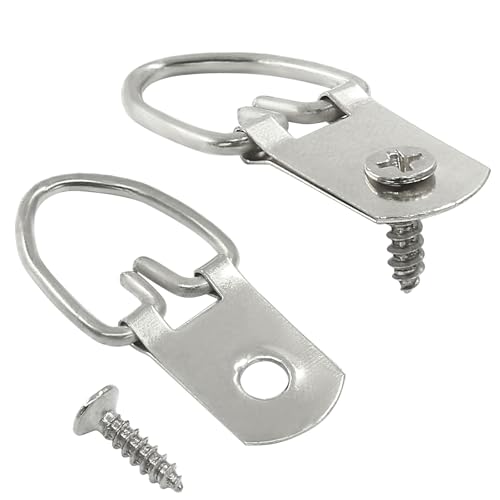 Image of 100 Pcs D Ring Picture Hangers 31mm /1.22 Inch D Ring Picture Hooks 1 Hole Metal Hooks with Screws for Hanging Mirror, Clock, Decoration and Paintings (Silver)