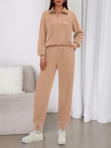 BTFBM Women's 2 Piece Tracksuit Fall Outfits 2025 Long Sleeve Half Zip Sweatshirt Sweatpants Lounge Set Sweatsuits