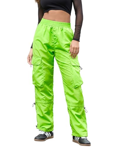 Perfashion Baggy Cargo Pants Women Parachute Pant Green Nylon Loose Rave 80s 90s Outfits Jogger L