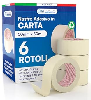 Foto di DNK TRADE Nastro di Carta - 6 Rotoli di Nastro da Imbianchini 50mm x 50m - Carta Gommata Professionale 50x50 Riciclabile per Mascheratura Pittura e Imbiancatura