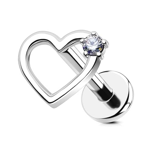OUFER Heart Helix Earrings, G23 Solid Titanium Flat Back Stud Earrings 16G Internally Threaded Dainty Helix Cartilage Tragus Piercing Jewelry for Women Men Clear 16g 6mm