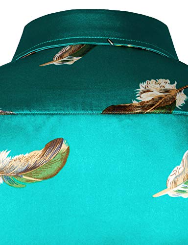 Image of ZEROYAA Men's Luxury Printed Silk Like Satin Button Down Dress Shirt for Party Prom