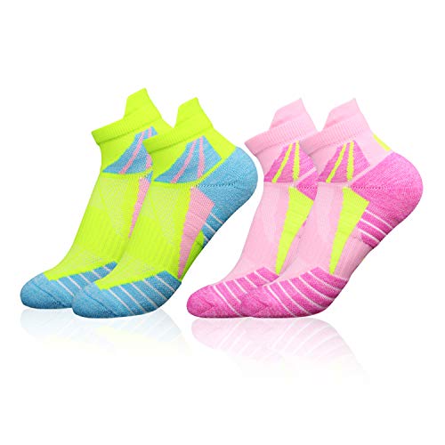 VFAMAN Running Socks for Women Anti-Blister & Sweat-Wicking Trainer Light Weight Athletic Size UK 4-7 (2 Pairs Blue Red )