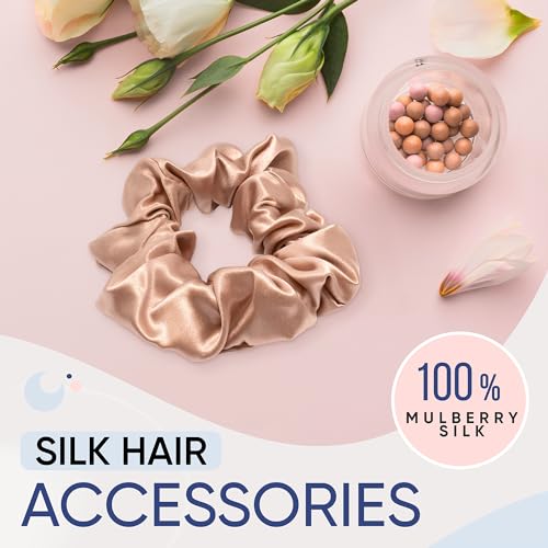 Image of Blissy Silk Scrunchies (3 Pack) - 100% Pure Mulberry Silk - 22 Momme 6A High-Grade Fibers Scrunchie for Straight & Curly Hair - Preventing Breakage, Tangling, & Creasing (Rose Regular)