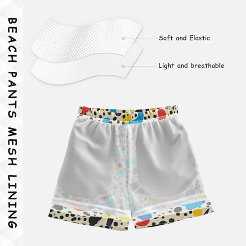 Pigsaly Boys' Swim Board Shorts Colorful Memphis Geometric 80s 90s Dots Boy's Swim Trunks Kids Swimwear M4