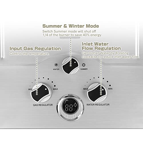 12LPM Gas Durchlauferhitzer, 24KW LPG Durchlauferhitzer mit Niedrigsten Verfügbaren Wasserdruck von 0,2 bar, Geeignet für Propan & Butan, für Zuhause, Wohnmobile, Kabinen, Scheunen