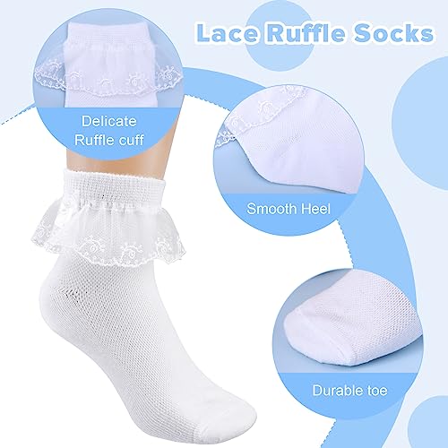 DIVINA VITAE 3 Pack Frilly Socks for Girls White Lace Socks with Bows Dress Ankle Sock Cute School Thin Cotton Sock3